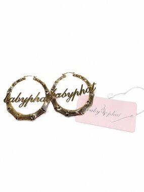 Baby Phat Gold Logo Bamboo-Style Hoop Earrings